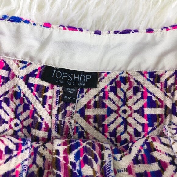 🦋 TOPSHOP Purple Jacquard Tile Shorts High Waist 2 - Picture 4 of 4
